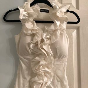 Blanc Noir White Ruffle Tank - Sz S